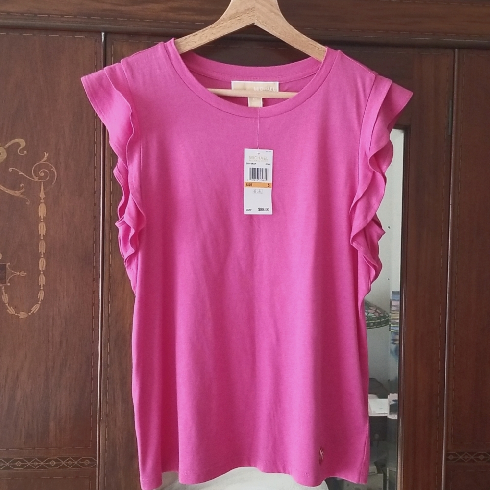 NEW! Michael Kors Pink Ruffle Sleeve Tank Top